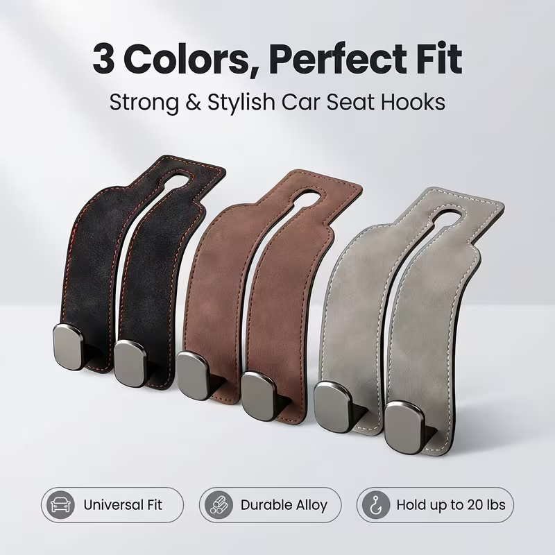 🎉(Buy 1 Get 1 Free) -🚗Car Seat Back Alcantara Storage Hook -💥Double Hook Holder for Convenient Storage