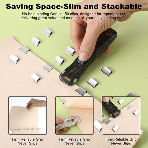 📄Portable Binder Clip Stapler - ❤️Includes 50 reusable clips