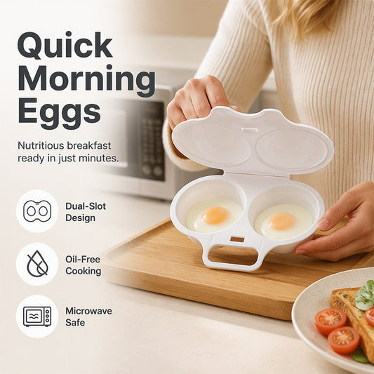 🥳2026 HOT SALE🥳💞50K+ SOLD! 🥗🎁Buy 1 Get 1 Free ! ! ! Microwave Egg Poacher——Dual‑cavity, non‑stick & easy clean. Healthier than frying – stock up & save! 🏠✅